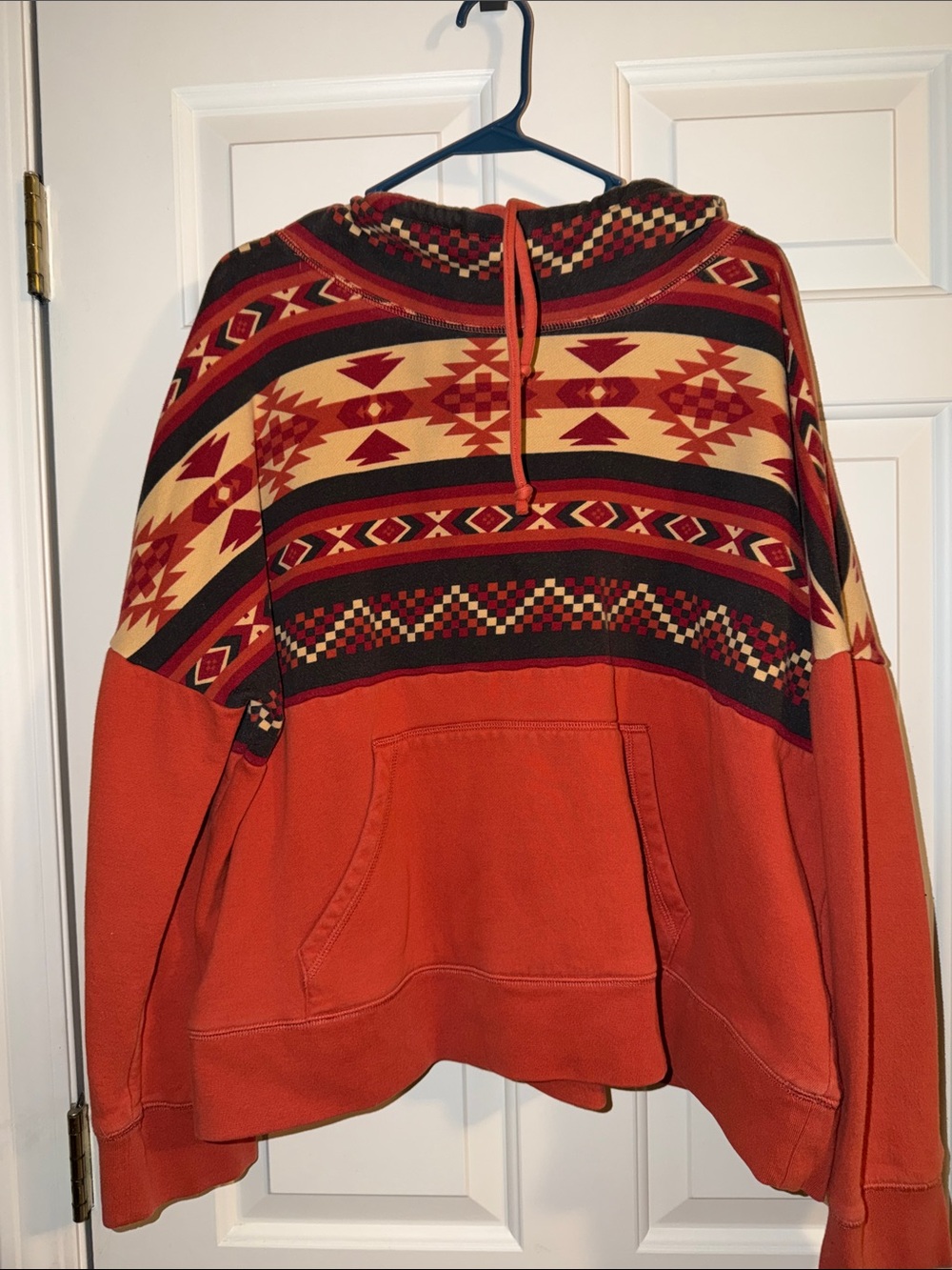 Rust Red Southwestern Pattern Hoodie Sweater
